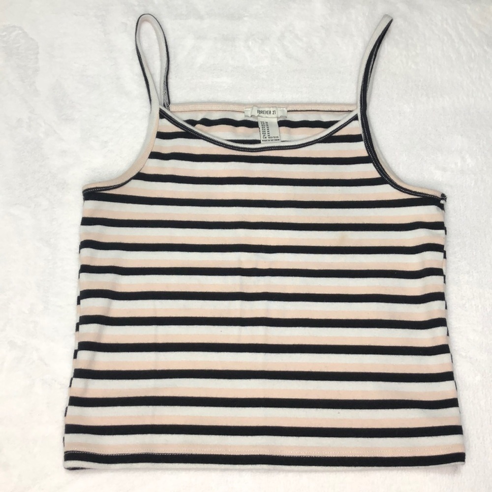 Forever 21 Striped Crop Tank Top Sleeveless Casual Basic Black Pink M